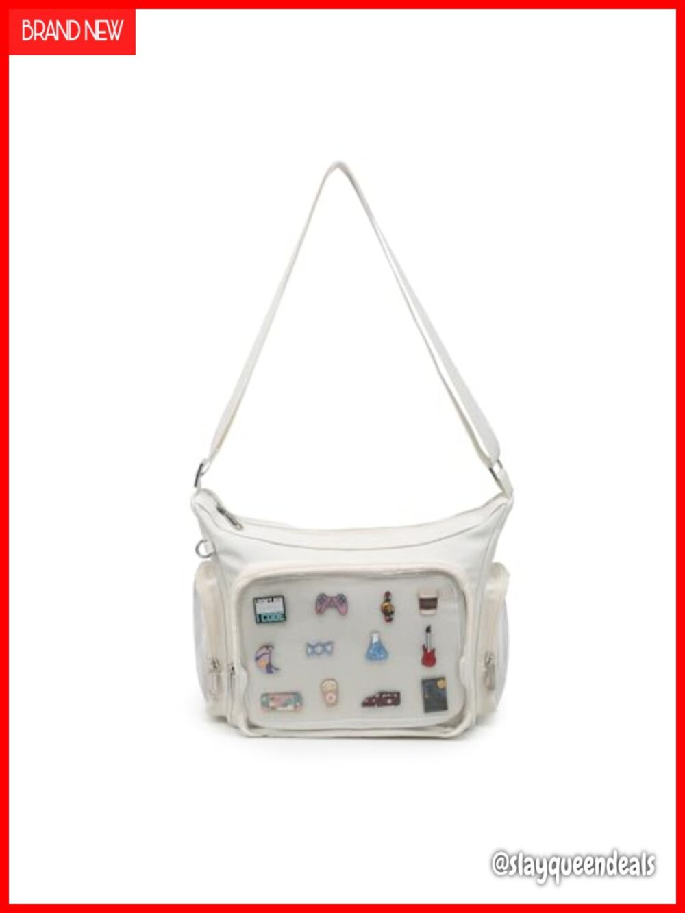 Canvas Ita Bag Crossbody Shoulder Bag with Anime Pins Display Medium